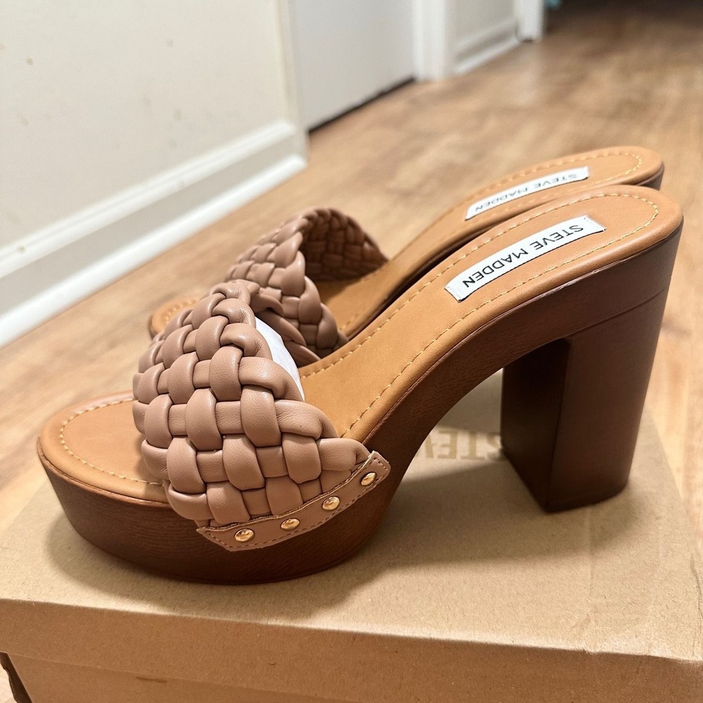 Steve Madden | NEW Amazed Nude Braided Platform Block Heel Slide Sandals, 8.5 - Picture 4 of 7